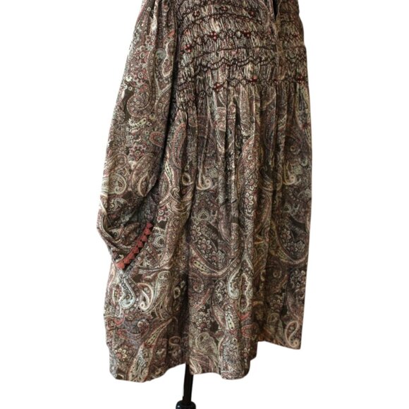 Free People Lucille Corduroy Mini Dress XS Cocoa Combo Babydoll Silhouette 229 - Picture 6 of 12